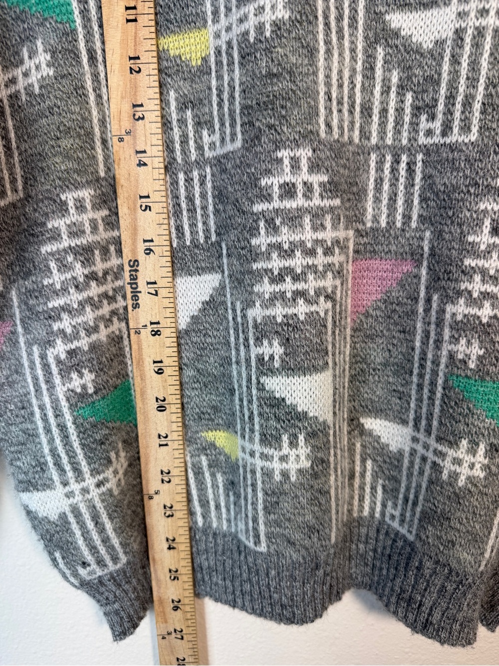 Vintage JED Sweater Mens Medium Grey Geometric Abstract Knit Wool Blend Pullover - Picture 7 of 9